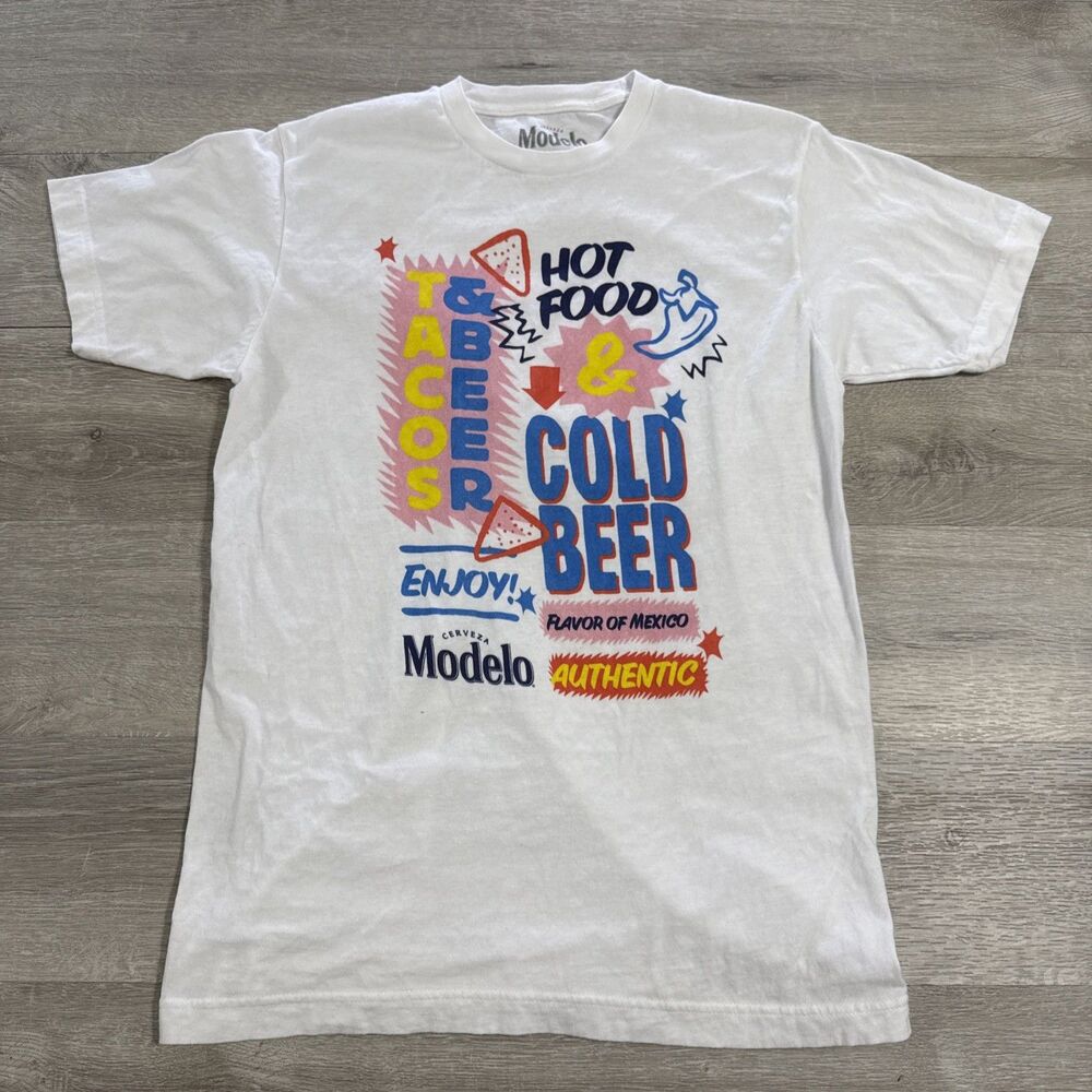 Modelo Shirt Tacos Beer Hot Food Cold Beer White Men's Medium Tee